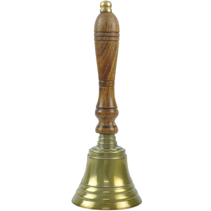 Bell With Wooden Handle Antique Brass Finish Large